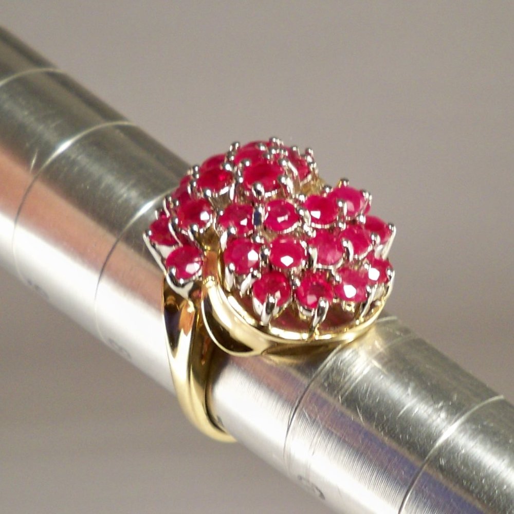 14K Gold, Natural Cloudy Pinkish Red *Stones Cluster Ring